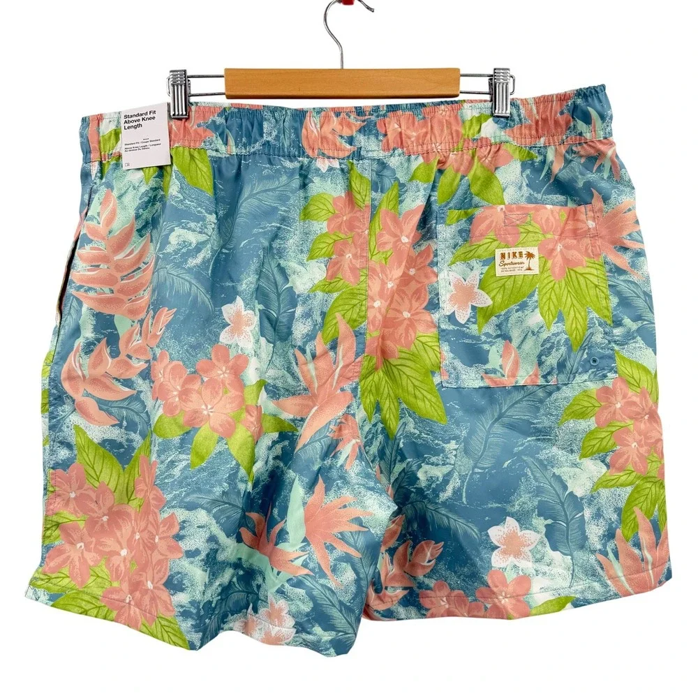 Nike Sportswear Mens Tropical Floral Swim Trunks Blue Peach Green Floral XL